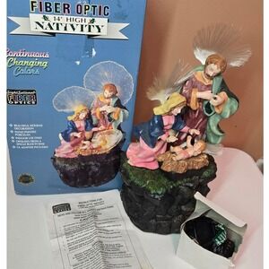 Vinage Fiber Optic 14" Nativity‎ Scene Continuous Color Changing Christmas Decor